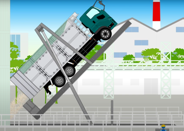 トラックごと上に持ち上げて傾けるためのトラックダンパーという装置