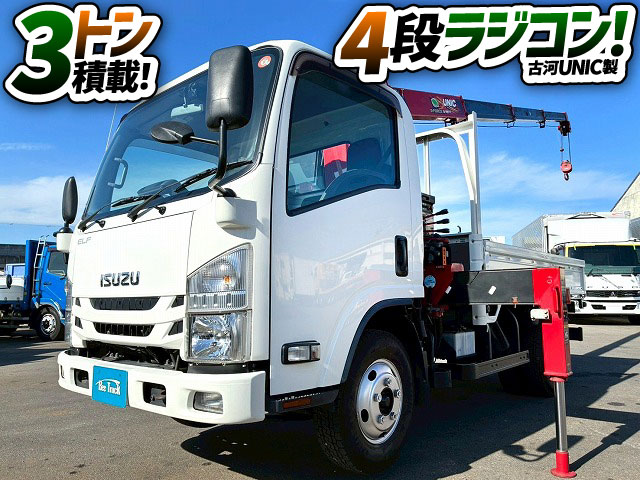 2133 2RG-NMR88R 保証対象車両 R3 いすゞ エルフ 4段クレーン ハイキャブ ショート 10尺ボディ 3トン積載 古河ユニック UNIC ラジコン フックイン 150馬力 6速 MT マニュアル 3t 7t 小型 ユニック車 カーゴクレーン(1枚目)