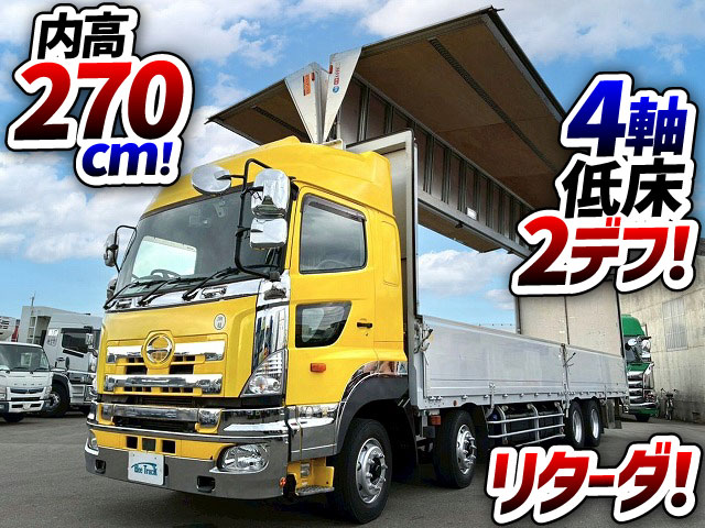 2174 QPG-FW1EXEG  H29 日野 プロフィア アルミウイング ハイルーフ 8×4 4軸低床2デフ 後輪エアサス 永久磁石式リターダ 背高 380馬力 E13C プロシフト AT セミオートマ 10t 25t 大型 バン 箱車（1枚目）