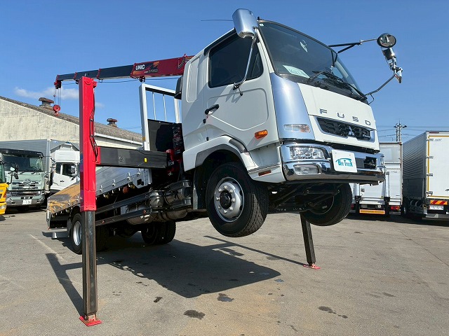 K-2148 2KG-FK62FZ 保証対象車両 R5 三菱ふそう 増トンファイター 4段セルフクレーン フルキャブ/ベッド付き 古河ユニック UNIC ラジコン フックイン ハイジャッキ ロングジャッキ アルミブロック 240馬力 6速 MT マニュアル 7.5t 14t 中型 大型 回送車 重機運搬車(4枚目)
