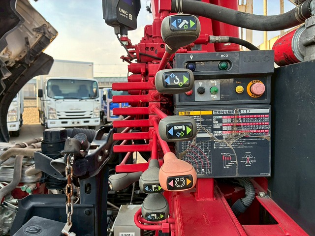 K2107 2KG-FD2ABA 保証対象車両 車検付 令和8年11月迄 H29 日野 レンジャー 4段クレーン ワンオーナー フルキャブ/ベッド付き 古河ユニック UNIC ラジコン フックイン 角足アウトリガー 6速 MT マニュアル 4t 8t 中型 カーゴクレーン（36枚目）