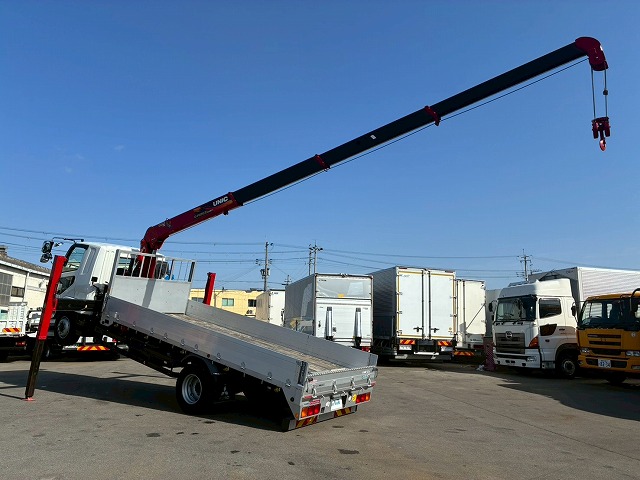 K-2148 2KG-FK62FZ 保証対象車両 R5 三菱ふそう 増トンファイター 4段セルフクレーン フルキャブ/ベッド付き 古河ユニック UNIC ラジコン フックイン ハイジャッキ ロングジャッキ アルミブロック 240馬力 6速 MT マニュアル 7.5t 14t 中型 大型 回送車 重機運搬車(9枚目)