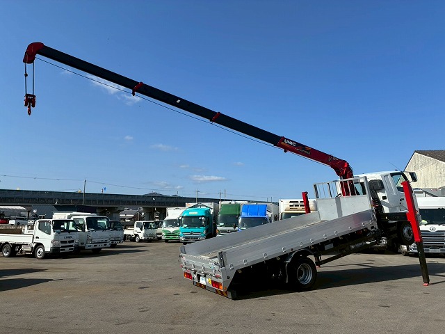 K-2148 2KG-FK62FZ 保証対象車両 R5 三菱ふそう 増トンファイター 4段セルフクレーン フルキャブ/ベッド付き 古河ユニック UNIC ラジコン フックイン ハイジャッキ ロングジャッキ アルミブロック 240馬力 6速 MT マニュアル 7.5t 14t 中型 大型 回送車 重機運搬車(10枚目)